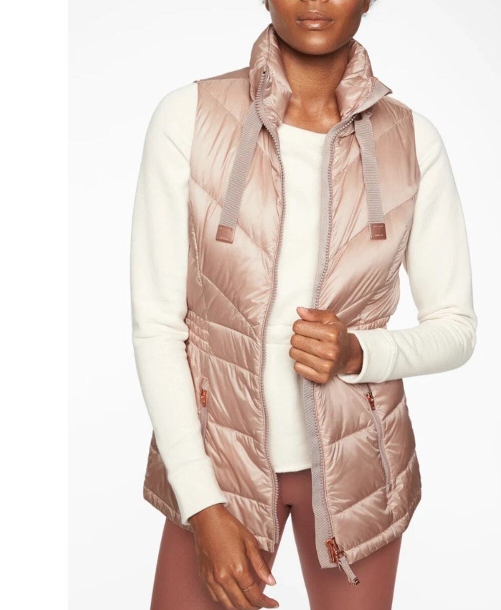 NWT Athleta Banner Peak Down Vest, Pink Rose Gold SIZE Medium